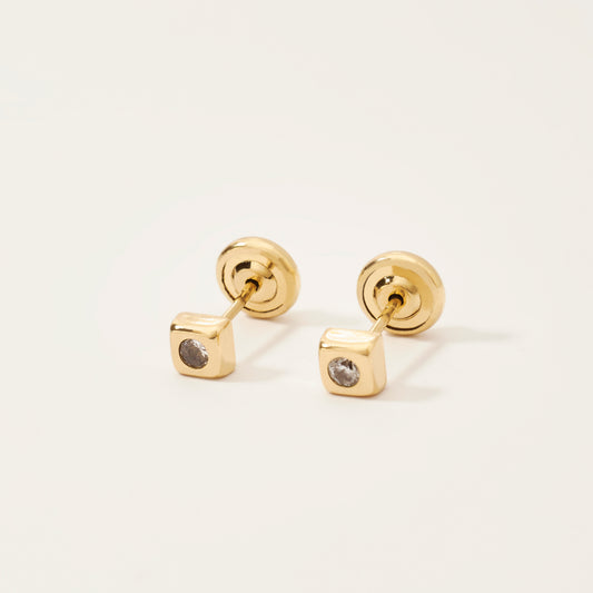 Aretes Cuadrado Cristal Bebé Oro 18k