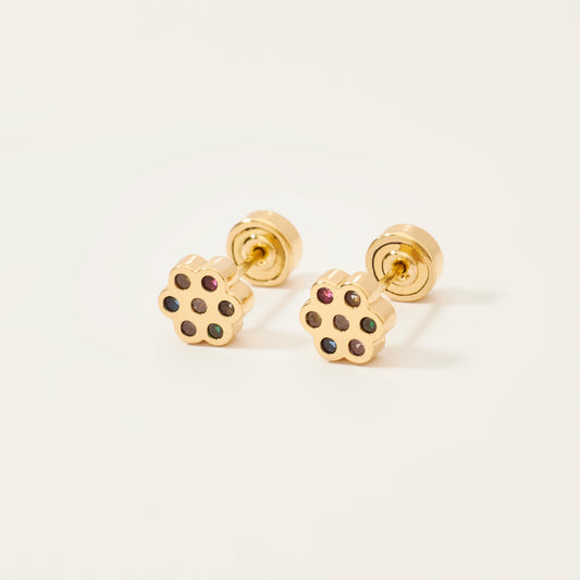 Aretes Cristales Multicolor Bebé Oro 18k