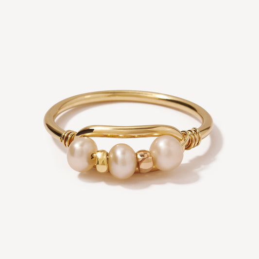 Anillo Triple Perla Oro 18k