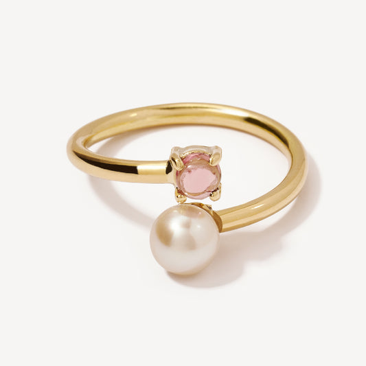 Anillo Perla y Turmalina Rosada