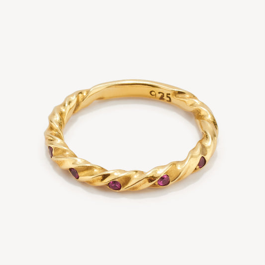 Anillo Cristales Fucsias Gold