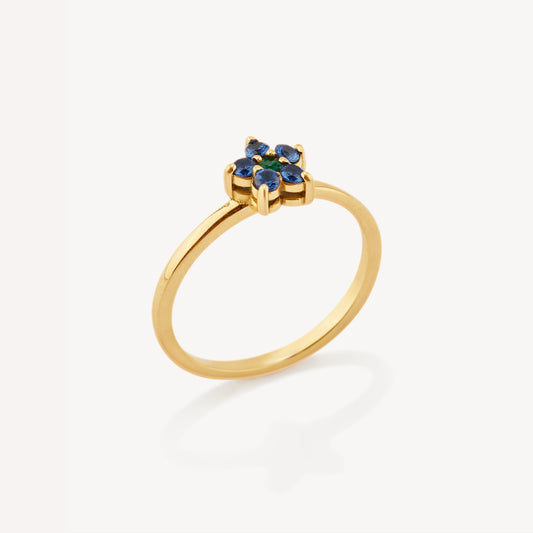 Anillo Roseta Azul Oro 18 kilates