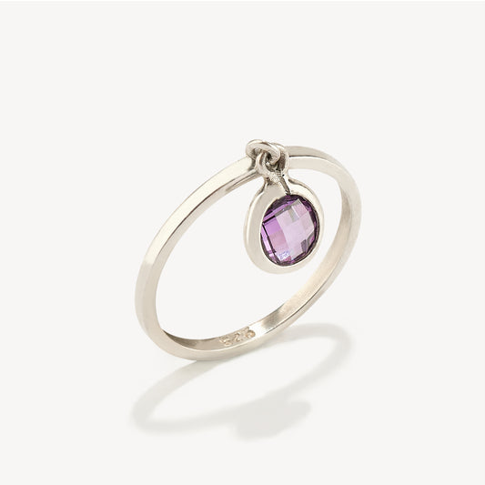 Anillo Cristal Morado Colgante Plata