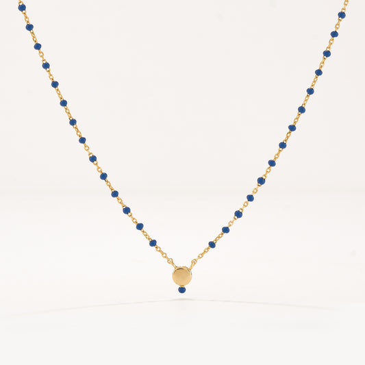 Collar Disco Enamel Azul Gold